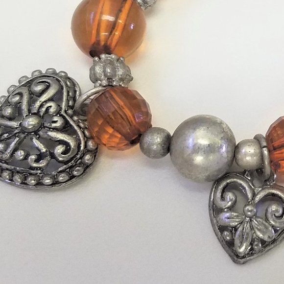 Last one! Amber Heart CHARM BRACELET pewter crystal NEW - Picture 3 of 5